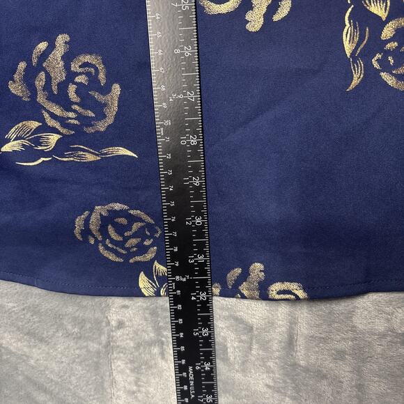 ZEROYAA Mens XXL Floral Rose Blue Gold Button Up Dress Shirt Short Sleeve - Picture 7 of 7